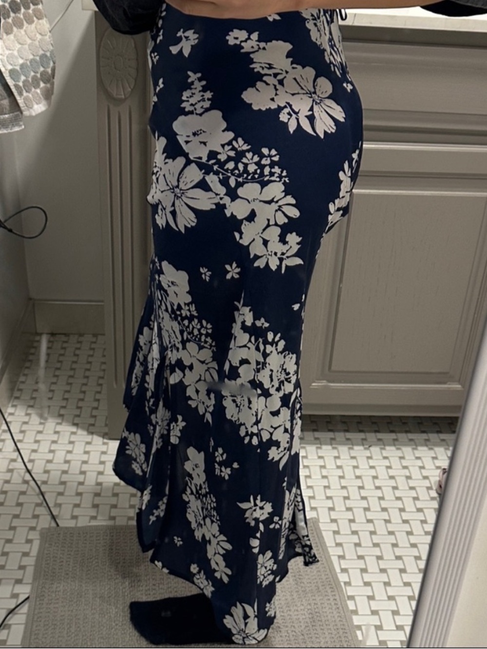 Floral Navy Blue Maxi Skirt